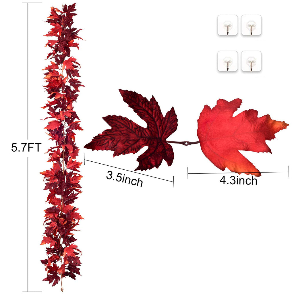 DearHouse 2 Pack Fall Garland Maple Leaf, 5.9Ft/Piece Hanging Vine Garland Artificial Autumn Foliage Garland Thanksgiving Decor for Home Wedding Fireplace Party Christmas (Green)