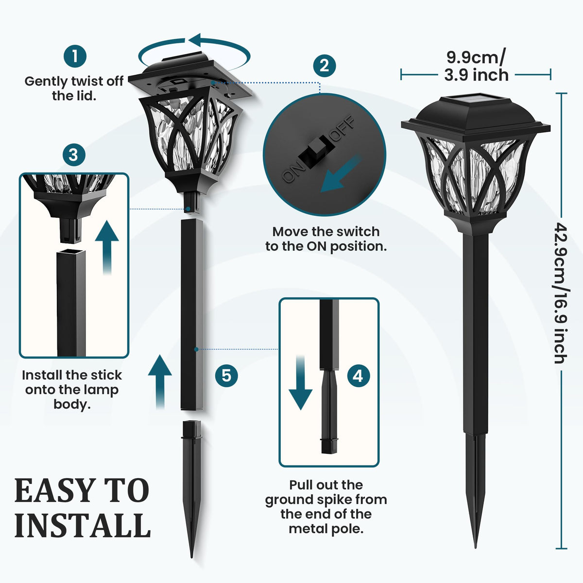 GIGALUMI 6 Pack Solar Lights Outdoor Waterproof, LED Solar Garden Lights