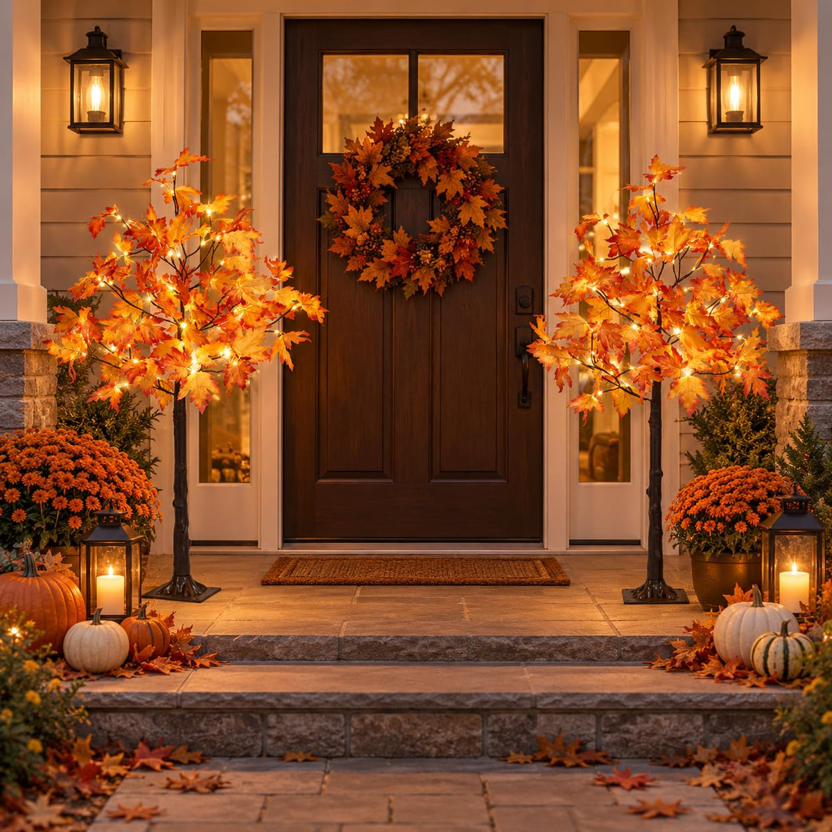 LIGHTSHARE 6FT 120LED Artificial Lighted Maple Tree Warm White Fall Decorations Indoor Ourdoor, Orange