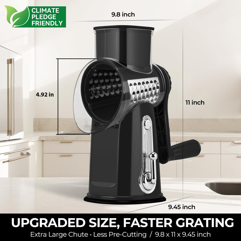 SUSTEAS Rotary Cheese Grater, Large Vegetable Food Shredder, 5 Blades