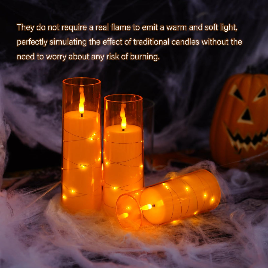 kakoya Flameless LED Candles with Timer 5 Pc Flickering Flameless Candles for Romantic Ambiance and Home Decoration Stable Acrylic Shell,with Embedded Star String，Battery Operated Candles（Grey）