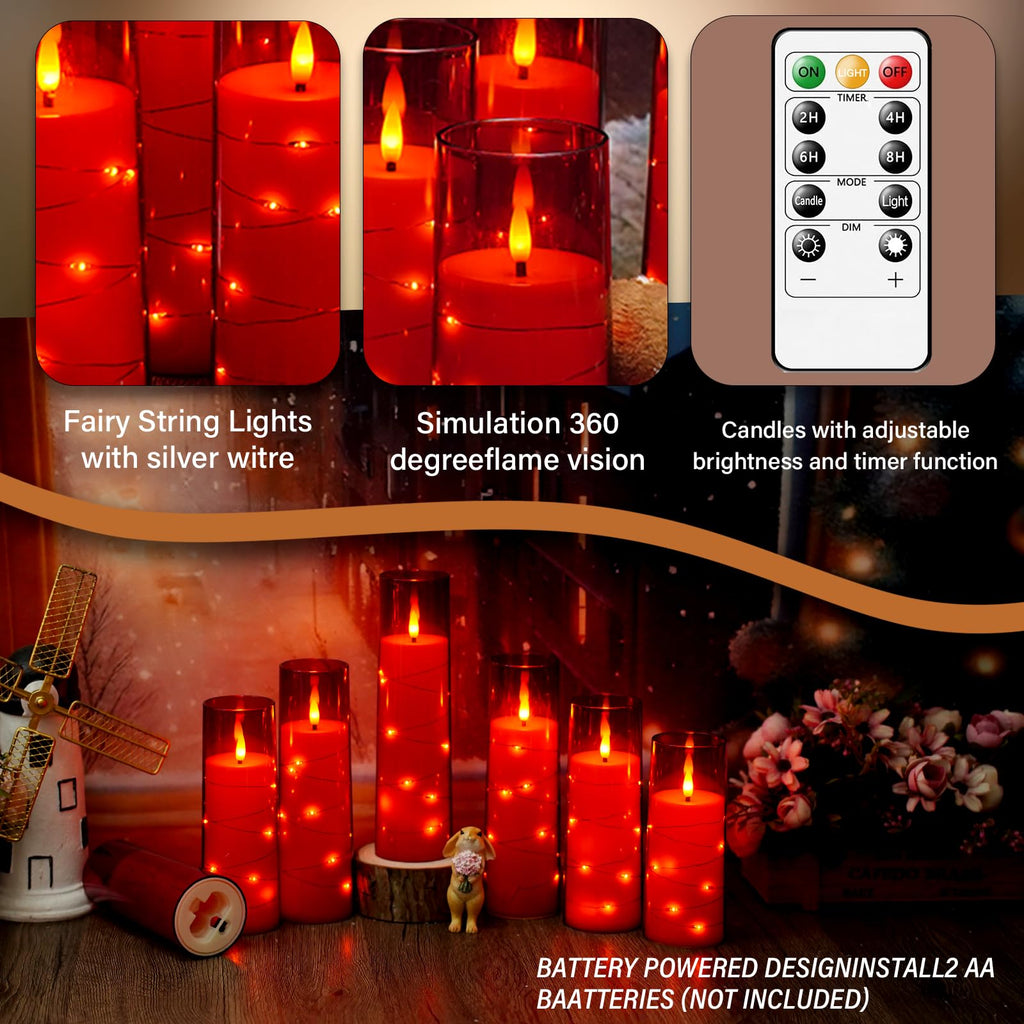 kakoya Flameless LED Candles with Timer 5 Pc Flickering Flameless Candles for Romantic Ambiance and Home Decoration Stable Acrylic Shell,with Embedded Star String，Battery Operated Candles（Grey）