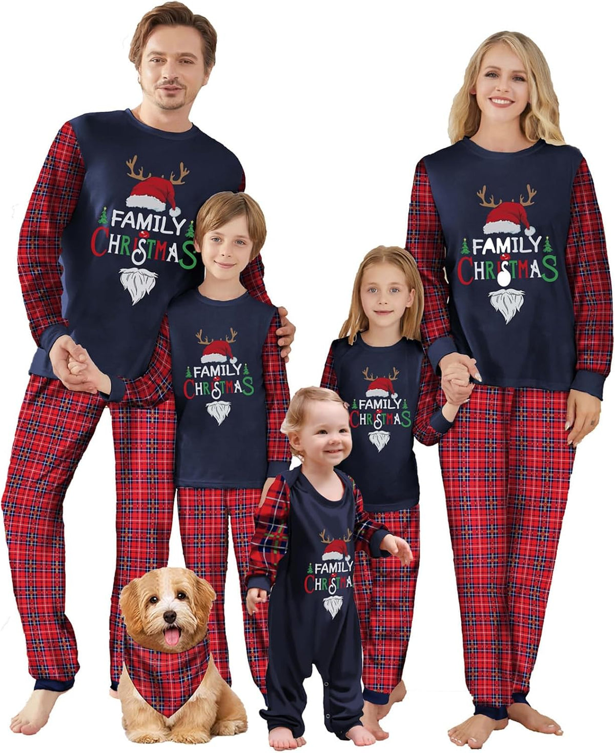 OAKFashion Christmas Family Pajamas Holiday Christma Pajama Family Matching Pjs Set Sleepwear Xmas Jammies