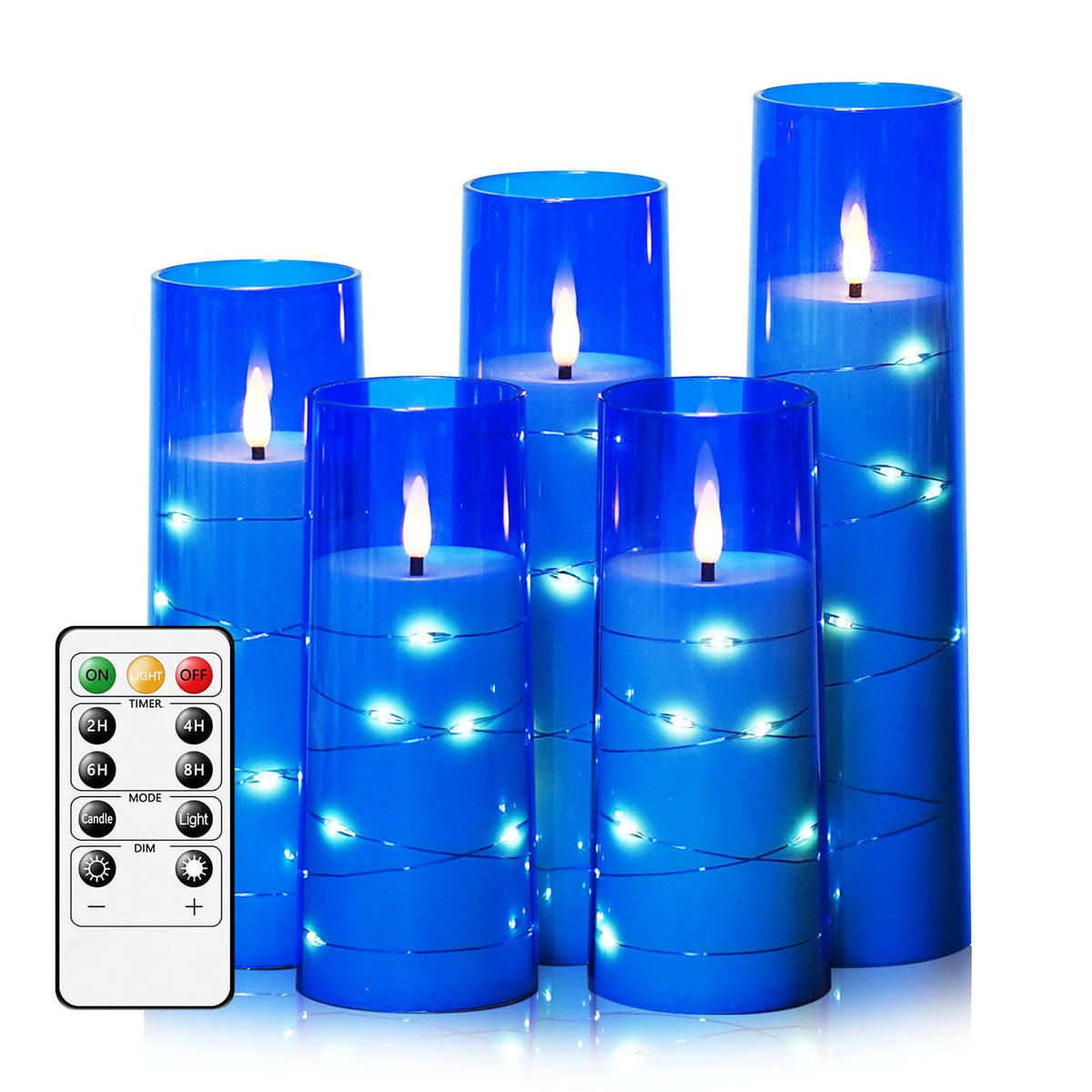 kakoya Flameless LED Candles with Timer 5 Pc Flickering Flameless Candles for Romantic Ambiance and Home Decoration Stable Acrylic Shell,with Embedded Star String，Battery Operated Candles（Grey）