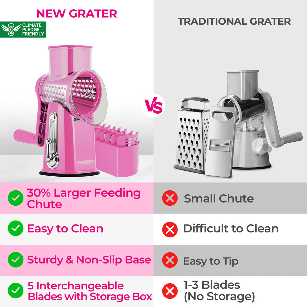 SUSTEAS Rotary Cheese Grater, Large Vegetable Food Shredder, 5 Blades