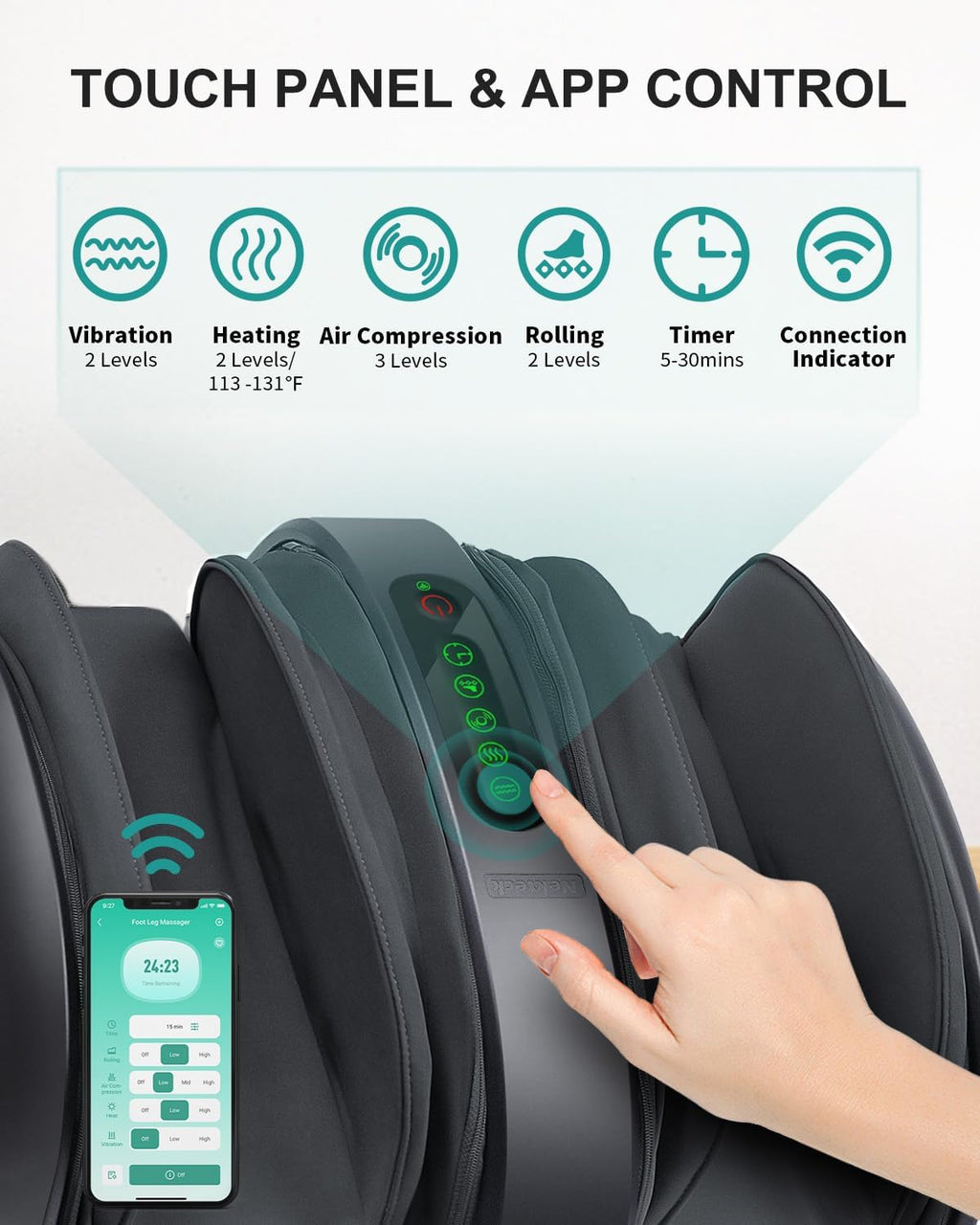 Nekteck Foot Massager with Heat, FSA Eligible Shiatsu Foot and Calf Massager with Air Compression, APP & Panel Control, Rolling, Vibration and Heat, Foot Massage Machine for Home Relaxation