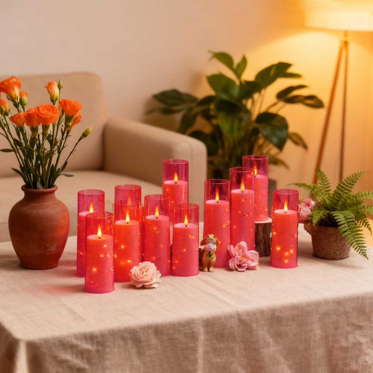 kakoya Flameless LED Candles with Timer 5 Pc Flickering Flameless Candles for Romantic Ambiance and Home Decoration Stable Acrylic Shell,with Embedded Star String，Battery Operated Candles（Grey）