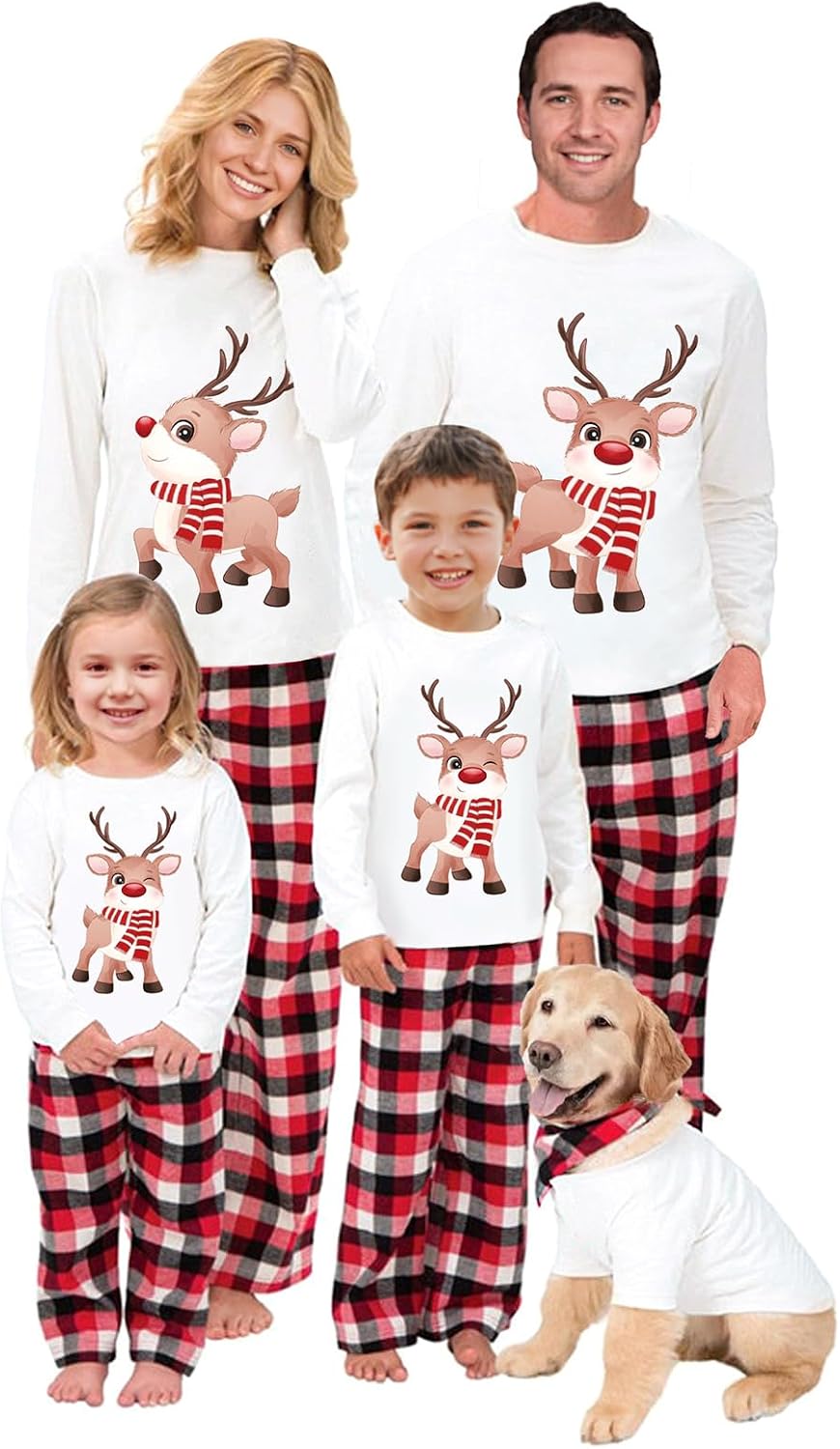 OAKFashion Christmas Family Pajamas Holiday Christma Pajama Family Matching Pjs Set Sleepwear Xmas Jammies