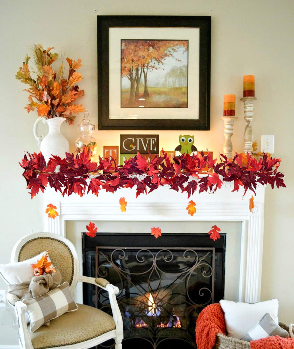DearHouse 2 Pack Fall Garland Maple Leaf, 5.9Ft/Piece Hanging Vine Garland Artificial Autumn Foliage Garland Thanksgiving Decor for Home Wedding Fireplace Party Christmas (Green)