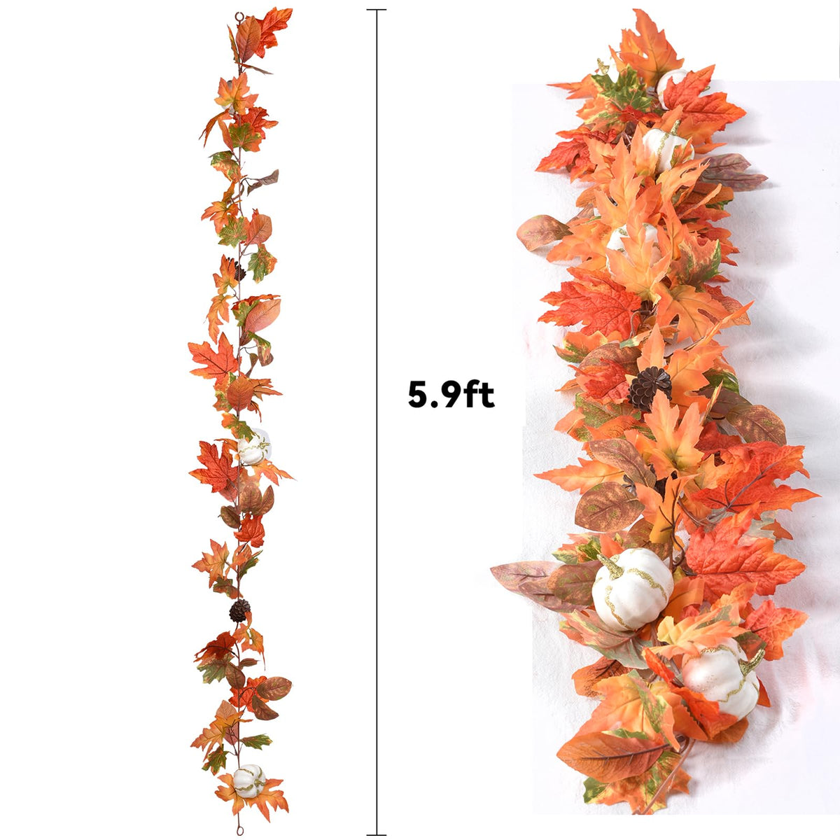 DearHouse 2 Pack Fall Garland Maple Leaf, 5.9Ft/Piece Hanging Vine Garland Artificial Autumn Foliage Garland Thanksgiving Decor for Home Wedding Fireplace Party Christmas (Green)