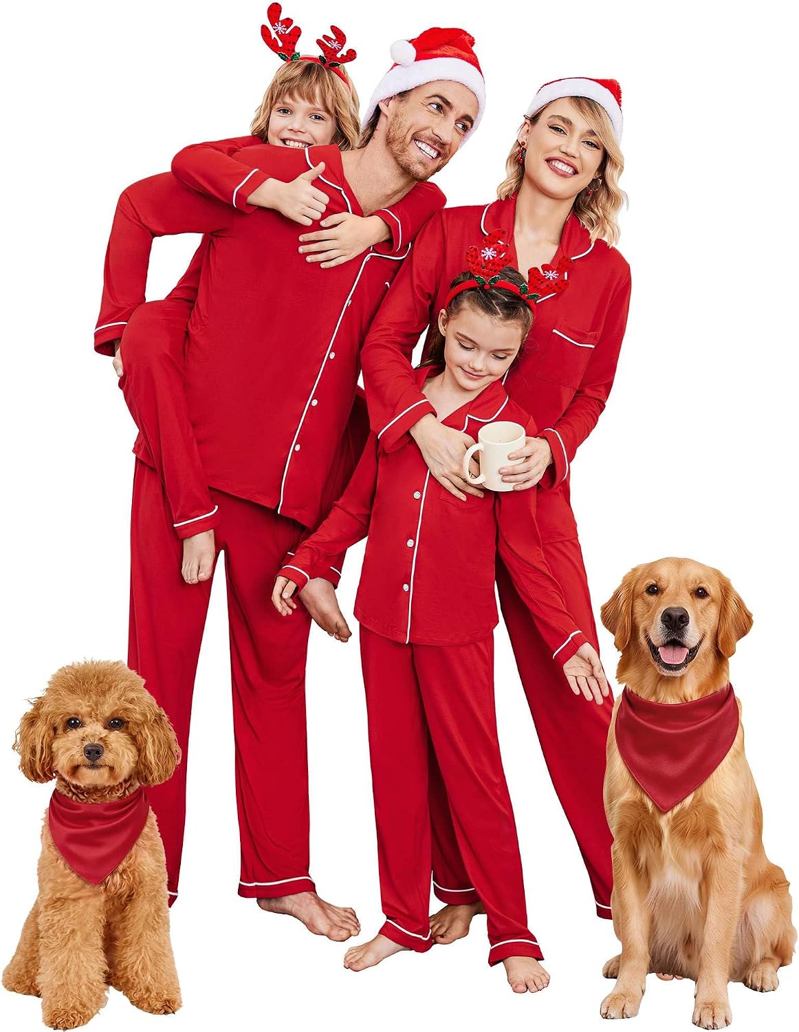 Ekouaer Christmas Family Matching Pajamas Long Sleeve Button Down Pj Set