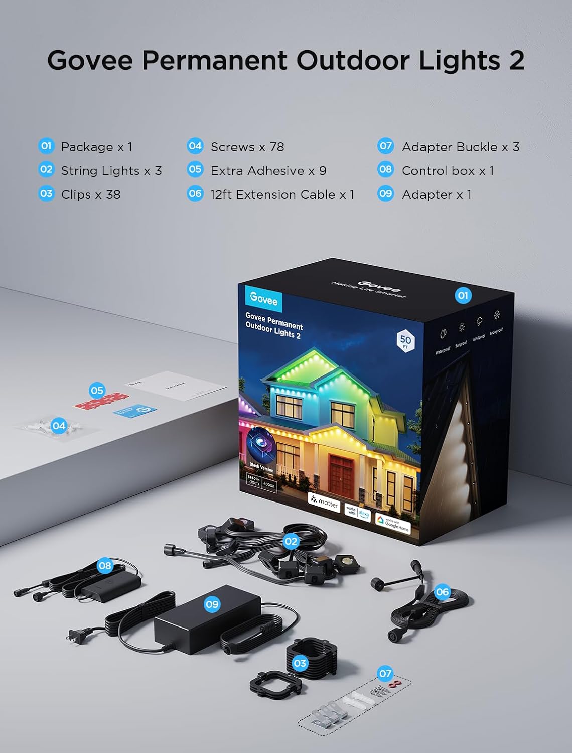 Govee Permanent Outdoor Lights 2, 100ft RGBIC Outdoor Lights with 100 Modes