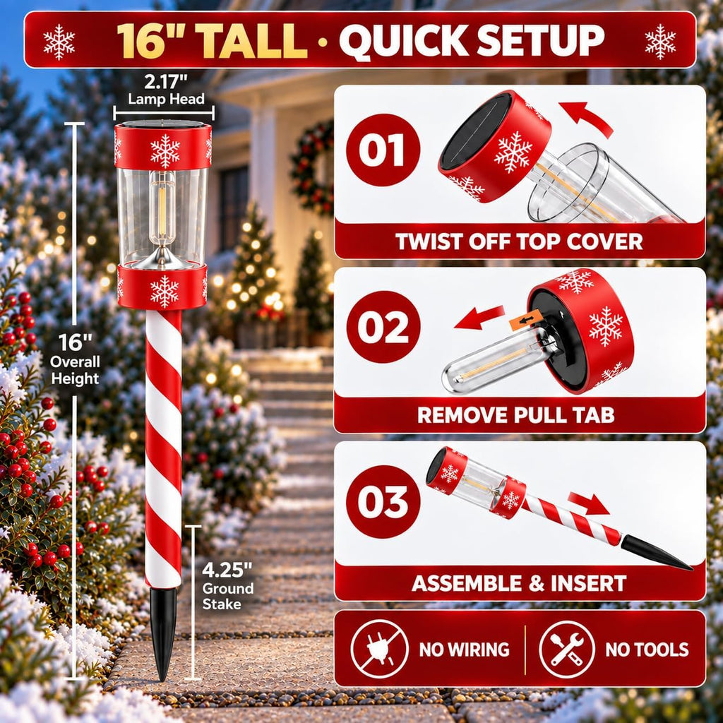 Eyrosa Christmas Solar Pathway Lights, 12 Pack Candy Cane Outdoor Lights