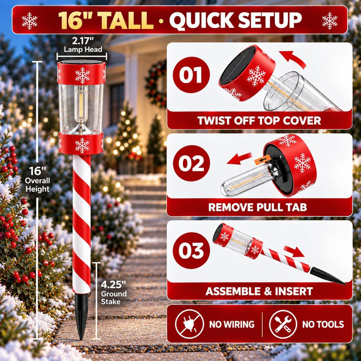 Eyrosa Christmas Solar Pathway Lights, 12 Pack Candy Cane Outdoor Lights