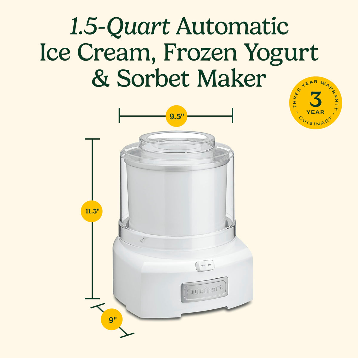 Cuisinart Ice Cream Maker Machine, Fully Automatic, 2 qt, ICE-30BCP1ES