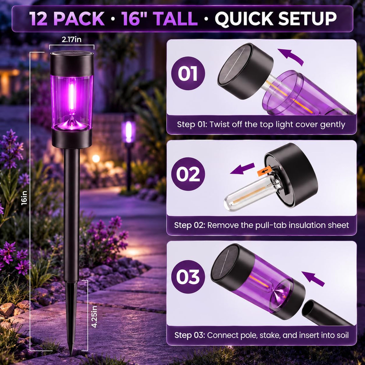Eyrosa Christmas Solar Pathway Lights, 12 Pack Candy Cane Outdoor Lights