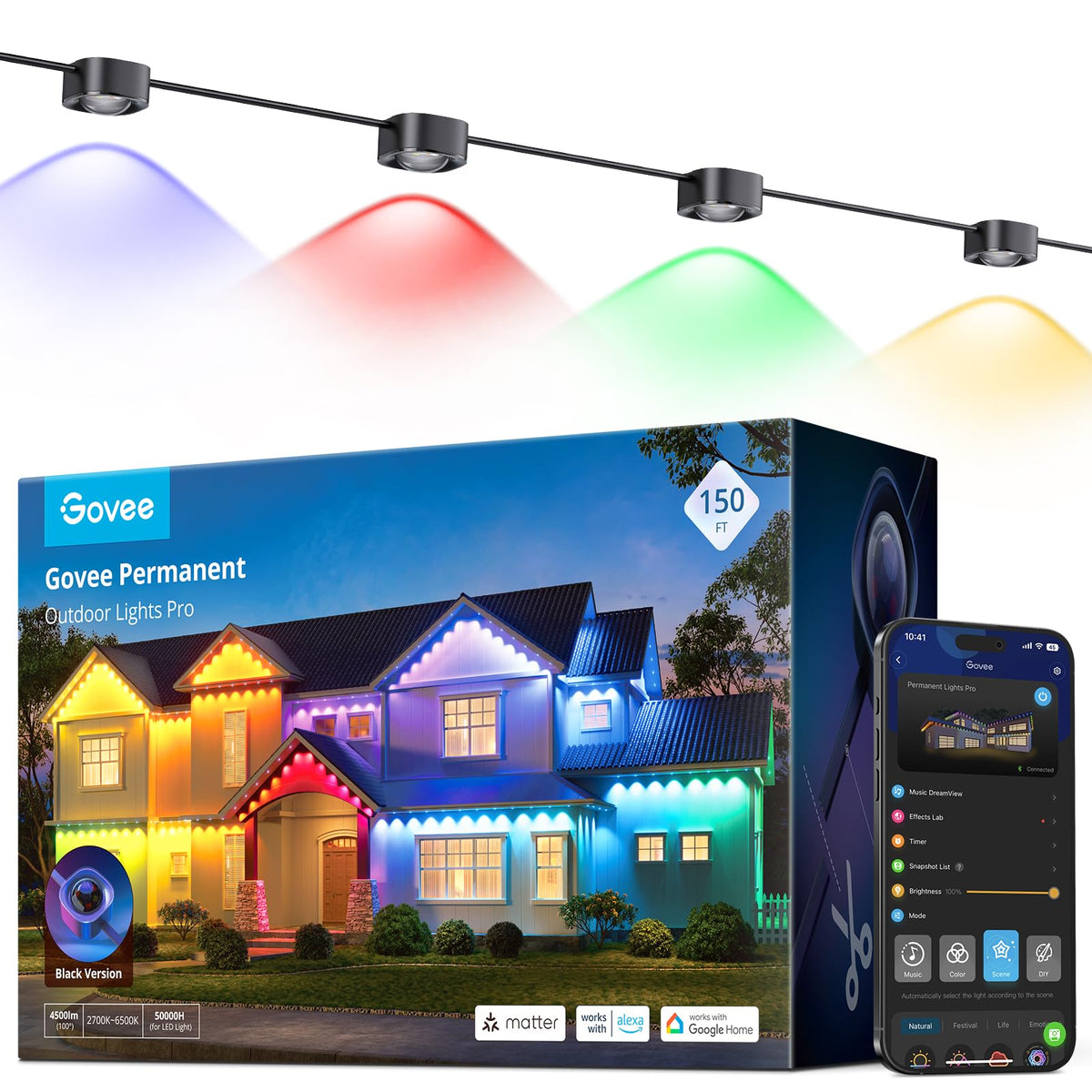 Govee Permanent Outdoor Lights Pro, 200ft with 120 RGBIC LED Lights, White