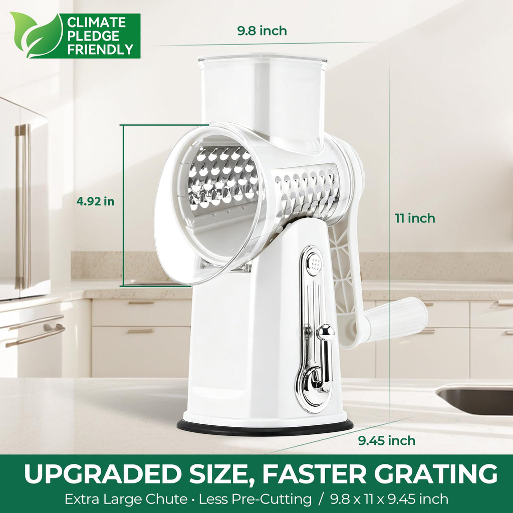 SUSTEAS Rotary Cheese Grater, Large Vegetable Food Shredder, 5 Blades