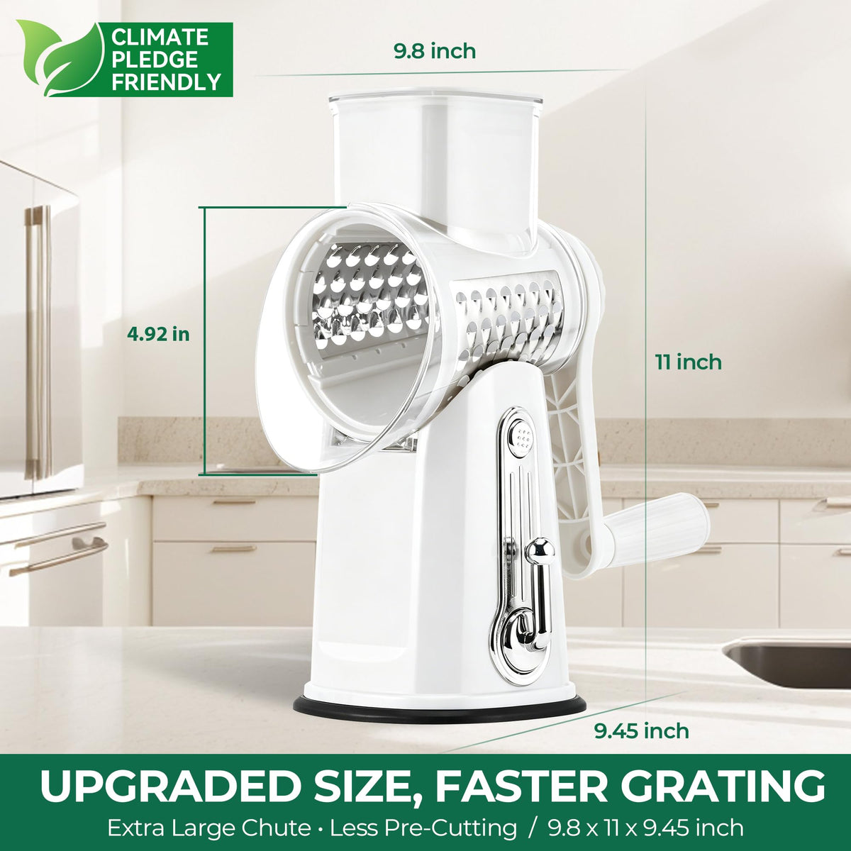 SUSTEAS Rotary Cheese Grater, Large Vegetable Food Shredder, 5 Blades
