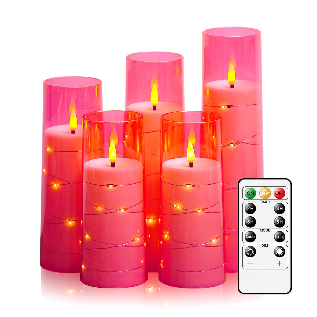 kakoya Flameless LED Candles with Timer 5 Pc Flickering Flameless Candles for Romantic Ambiance and Home Decoration Stable Acrylic Shell,with Embedded Star String，Battery Operated Candles（Grey）