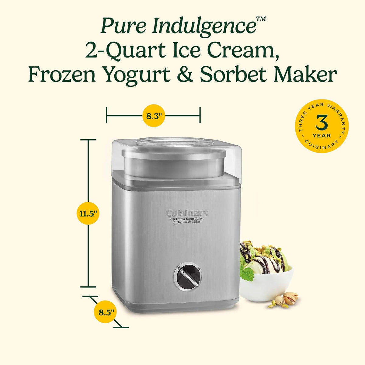 Cuisinart Ice Cream Maker Machine, Fully Automatic, 2 qt, ICE-30BCP1ES