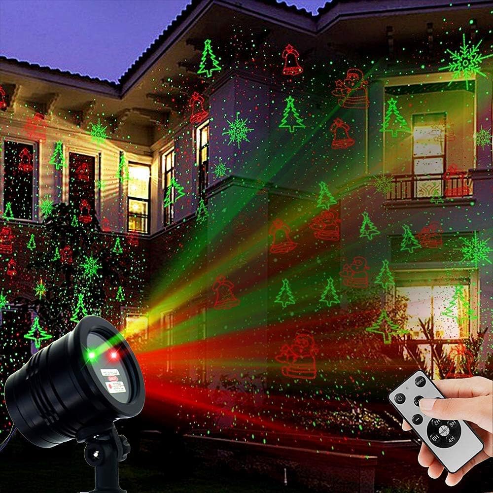 Christmas Laser Lights, Projector Lights Landscape Spotlight Red and Green Star Show with Christmas Decorative Patterns for Indoor Outdoor Garden Patio Wall