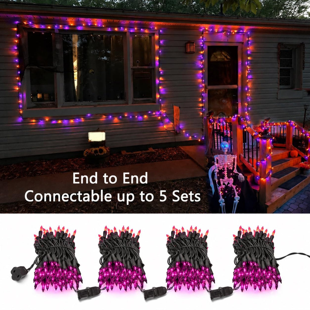 Brizled Orange Halloween Lights, 21.3ft 100-ct Incandescent Halloween String Lights Connectable, UL Certified Orange Light String, Black Wire Mini Light Set for Fall Season Holiday Thanksgiving Tree