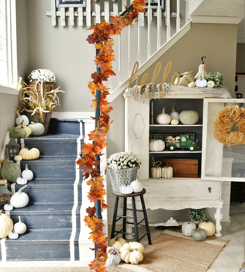 DearHouse 2 Pack Fall Garland Maple Leaf, 5.9Ft/Piece Hanging Vine Garland Artificial Autumn Foliage Garland Thanksgiving Decor for Home Wedding Fireplace Party Christmas (Green)
