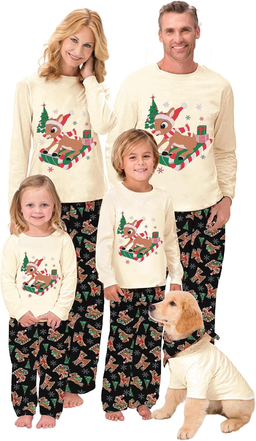 OAKFashion Christmas Family Pajamas Holiday Christma Pajama Family Matching Pjs Set Sleepwear Xmas Jammies