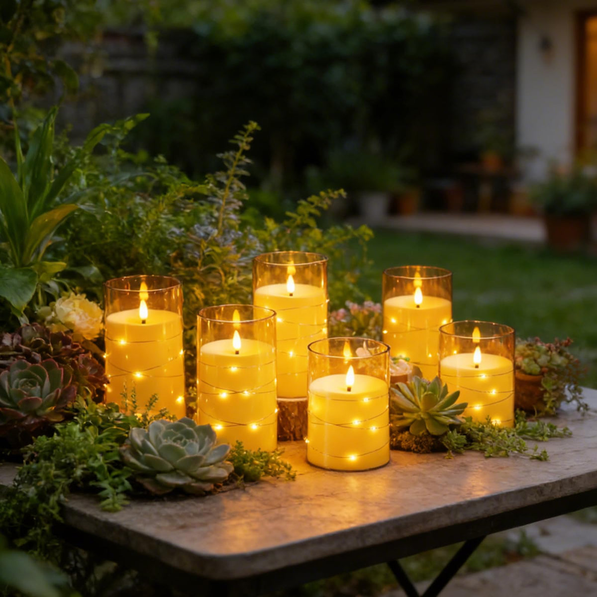 kakoya Flameless LED Candles with Timer 5 Pc Flickering Flameless Candles for Romantic Ambiance and Home Decoration Stable Acrylic Shell,with Embedded Star String，Battery Operated Candles（Grey）