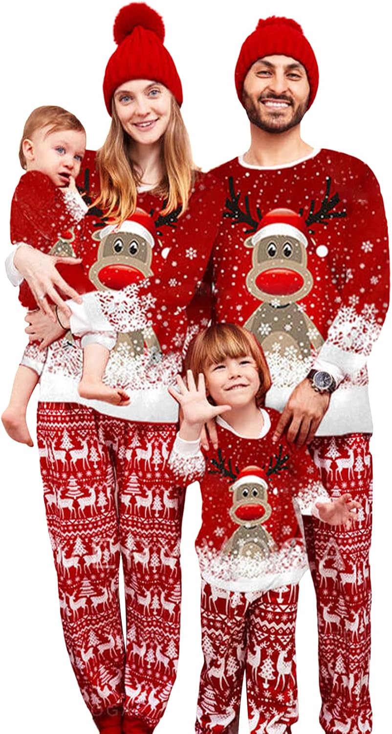 OAKFashion Christmas Family Pajamas Holiday Christma Pajama Family Matching Pjs Set Sleepwear Xmas Jammies