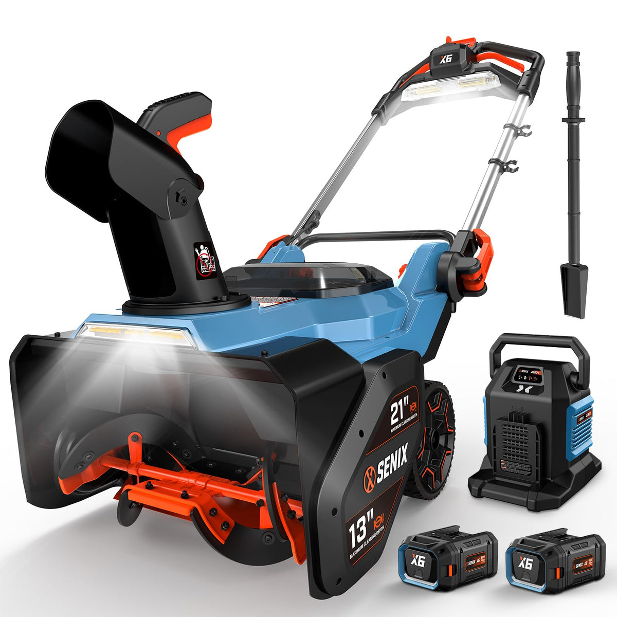 SENIX 40V 21-Inch Cordless Snow Blower with Variable-Speed Steel Auger