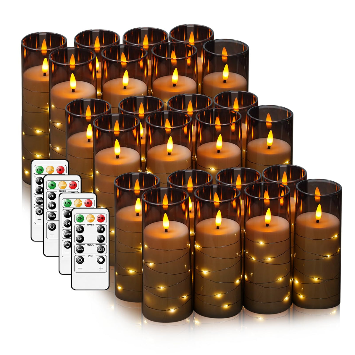 kakoya Flameless LED Candles with Timer 5 Pc Flickering Flameless Candles for Romantic Ambiance and Home Decoration Stable Acrylic Shell,with Embedded Star String，Battery Operated Candles（Grey）