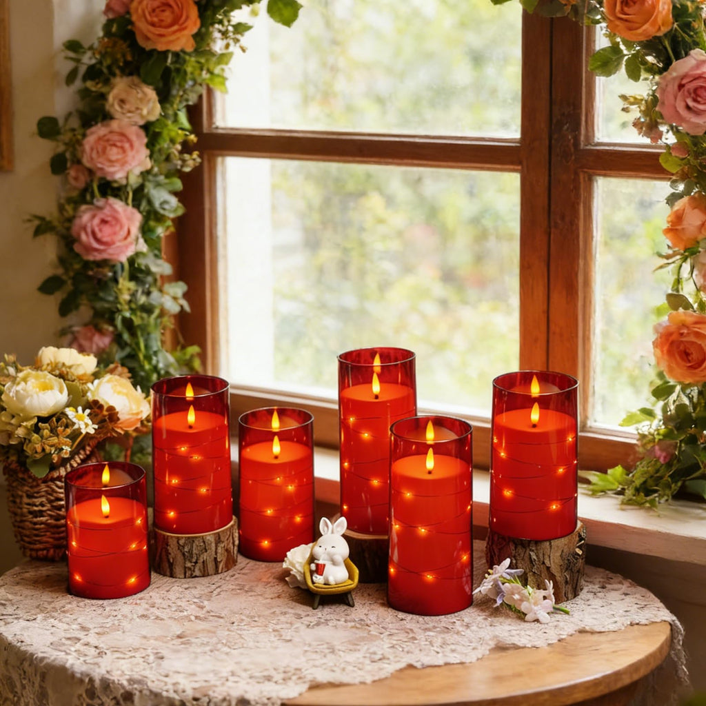 kakoya Flameless LED Candles with Timer 5 Pc Flickering Flameless Candles for Romantic Ambiance and Home Decoration Stable Acrylic Shell,with Embedded Star String，Battery Operated Candles（Grey）