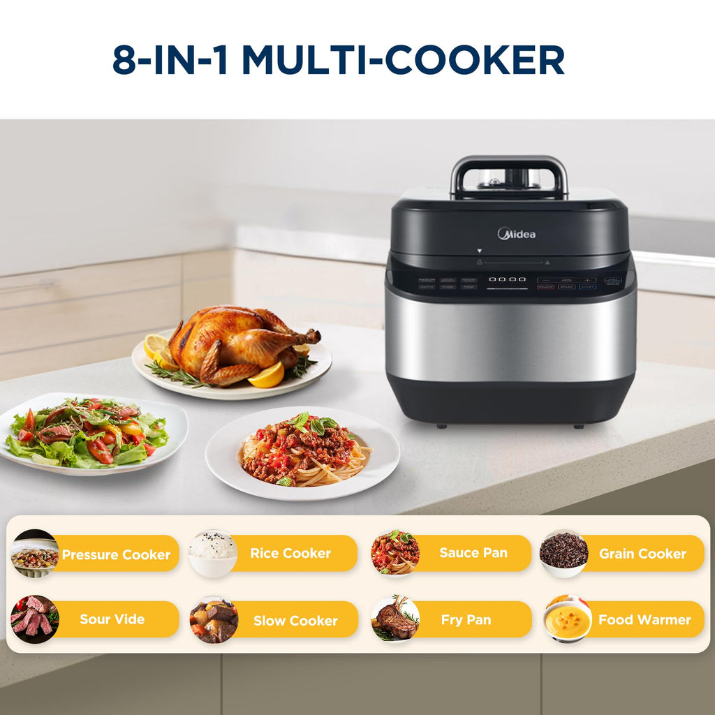 Midea 12-in-1 Electric Pressure Cooker, 6 Quarts, 12 Presets, Multi-Functional Programmable Slow Cooker, Rice Cooker, Steamer, Sauté Pan, Yogurt Maker, and More, Stainless Steel