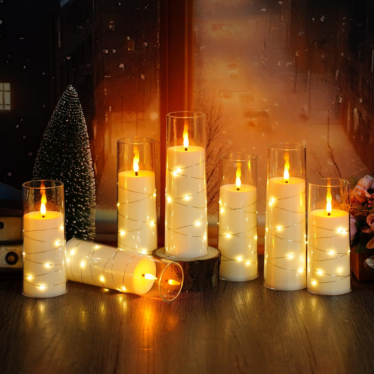 kakoya Flameless LED Candles with Timer 5 Pc Flickering Flameless Candles for Romantic Ambiance and Home Decoration Stable Acrylic Shell,with Embedded Star String，Battery Operated Candles（Grey）