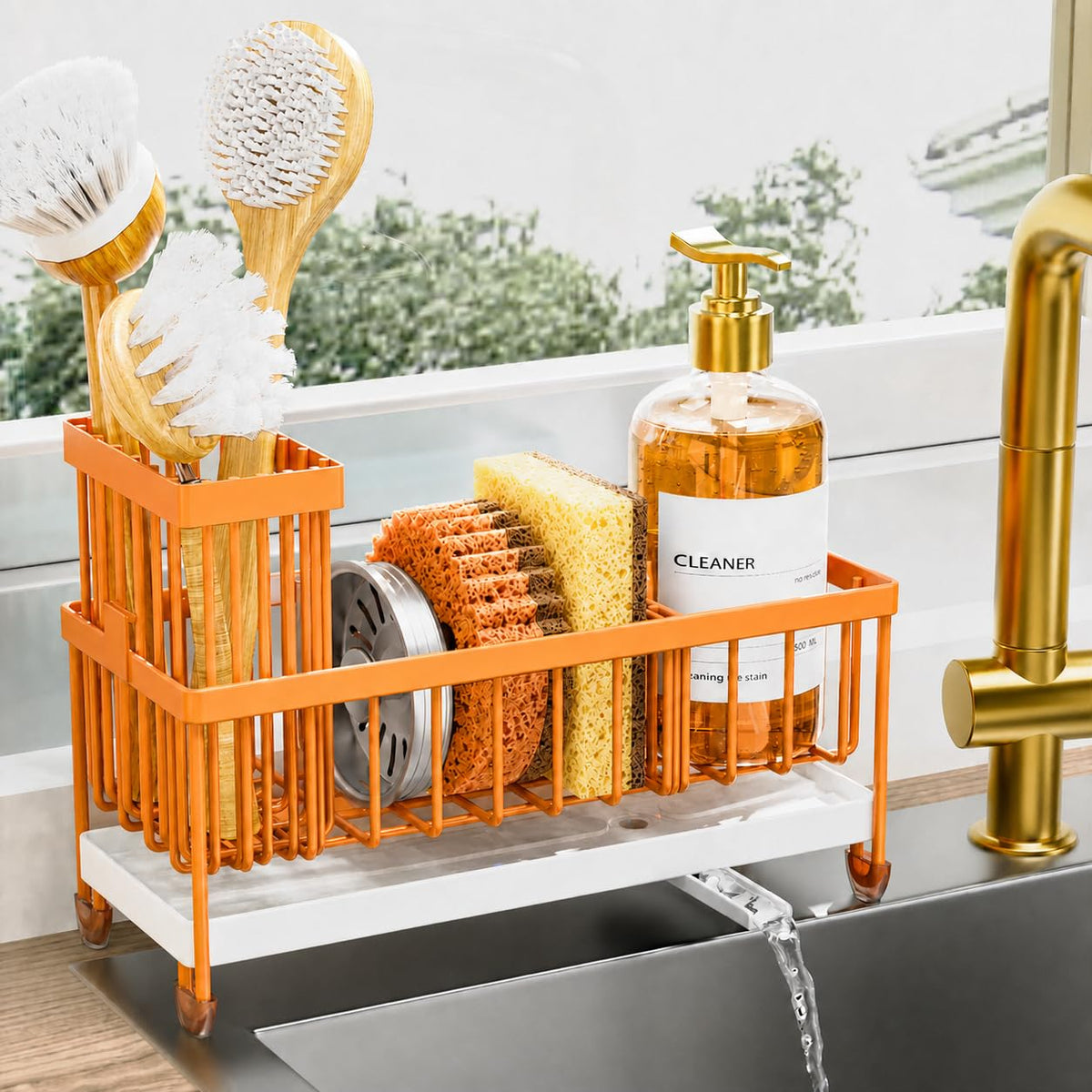Cisily Sponge Holder for Kitchen Sink, Sink Organizer with Brush Holder
