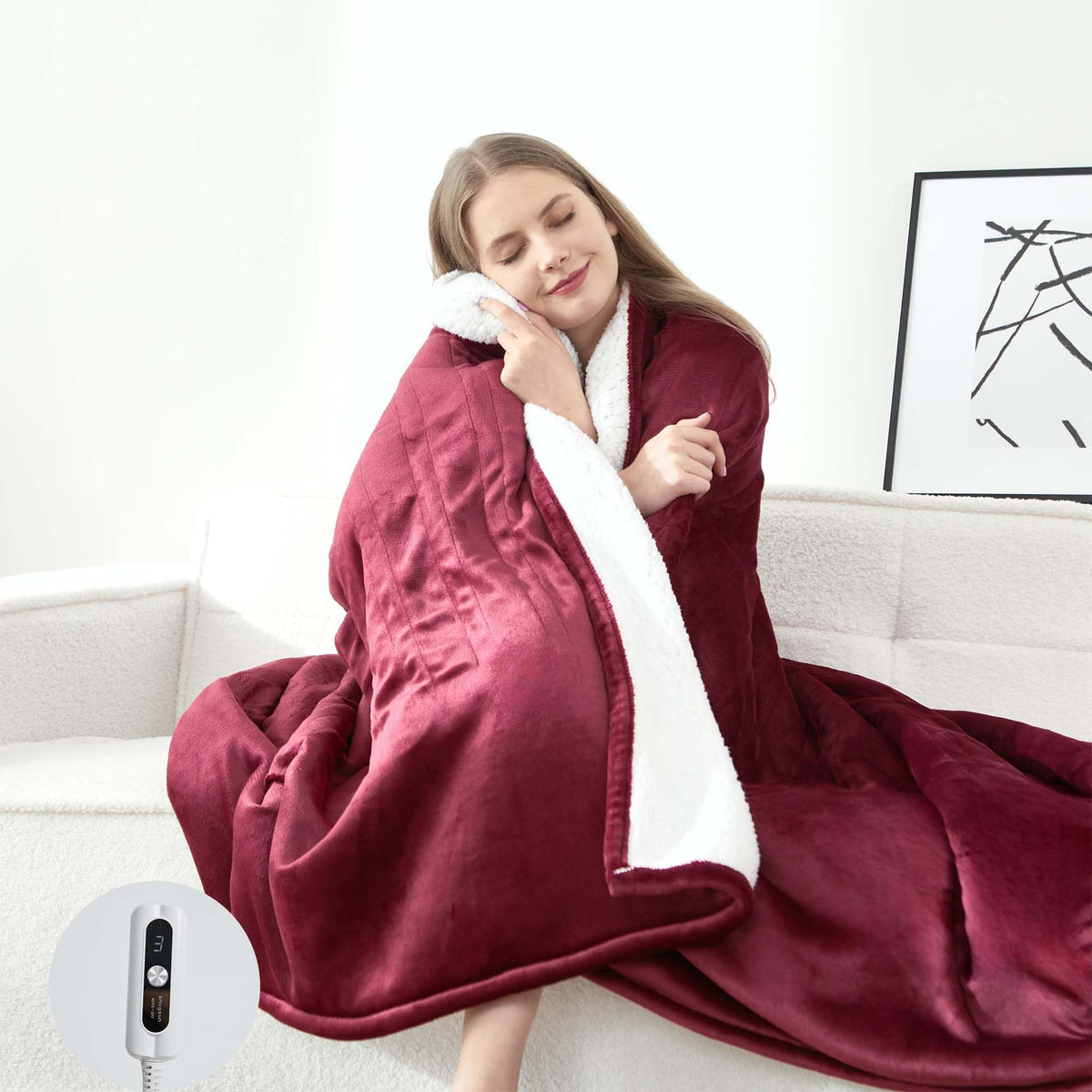 SNUGSUN Heated Blanket Throw Size, Soft and Cozy Electric Heating Blanket for Bed, Automatic Safety System 6 Heating Levels & 4 Hours Auto-Off Gift for Grandma,50" x 60" London Grey