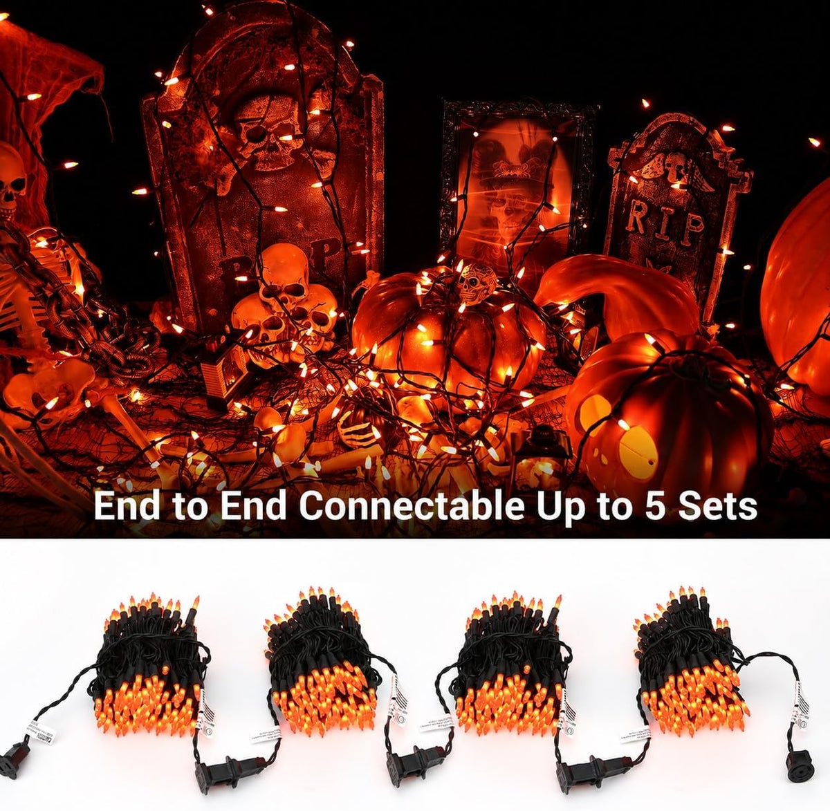 Brizled Orange Halloween Lights, 21.3ft 100-ct Incandescent Halloween String Lights Connectable, UL Certified Orange Light String, Black Wire Mini Light Set for Fall Season Holiday Thanksgiving Tree