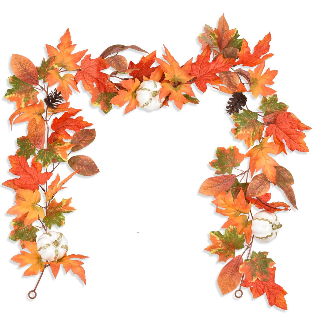 DearHouse 2 Pack Fall Garland Maple Leaf, 5.9Ft/Piece Hanging Vine Garland Artificial Autumn Foliage Garland Thanksgiving Decor for Home Wedding Fireplace Party Christmas (Green)