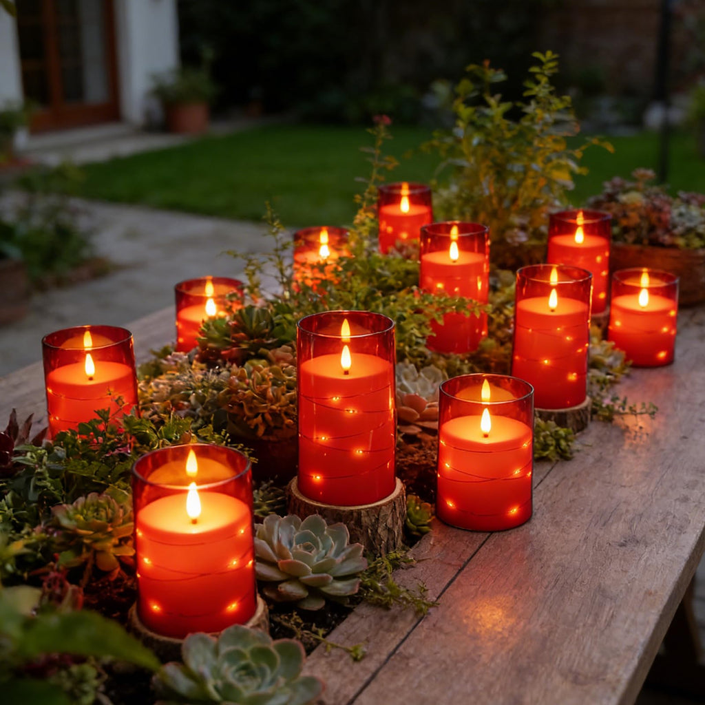 kakoya Flameless LED Candles with Timer 5 Pc Flickering Flameless Candles for Romantic Ambiance and Home Decoration Stable Acrylic Shell,with Embedded Star String，Battery Operated Candles（Grey）