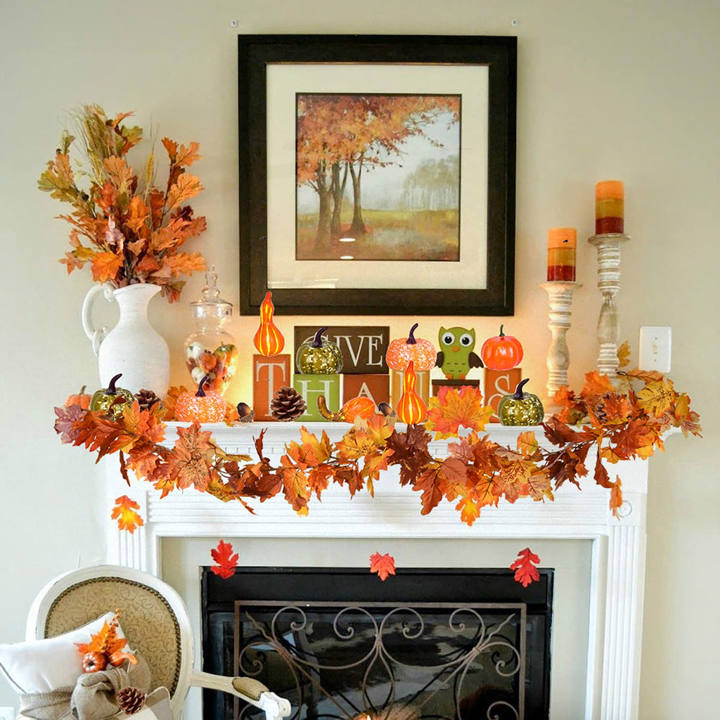 DearHouse 2 Pack Fall Garland Maple Leaf, 5.9Ft/Piece Hanging Vine Garland Artificial Autumn Foliage Garland Thanksgiving Decor for Home Wedding Fireplace Party Christmas (Green)