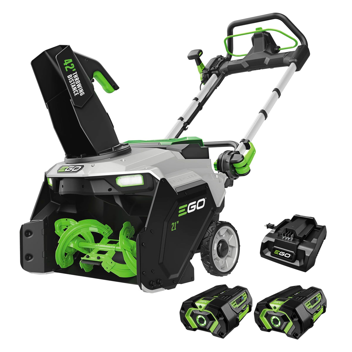 EGO Power+ 21" Electric Snow Blower, Gray/Black, Cordless Steel Auger, Includes (2) 56V 5.0Ah Batteries and Dual Port Charger, SNT2112