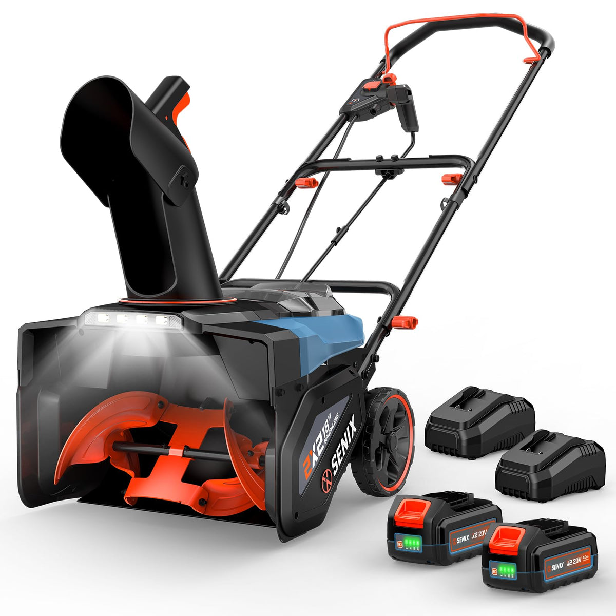 SENIX 40V 21-Inch Cordless Snow Blower with Variable-Speed Steel Auger