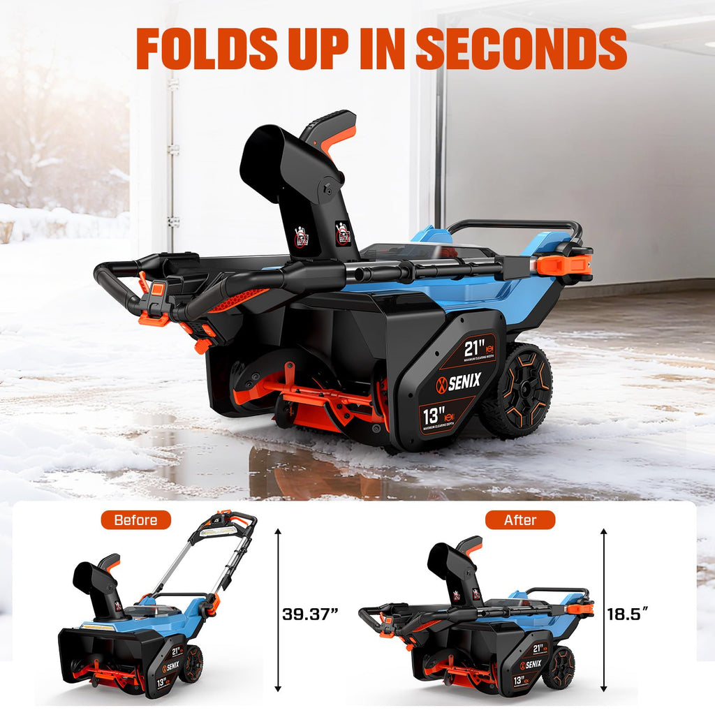 SENIX 40V 21-Inch Cordless Snow Blower with Variable-Speed Steel Auger