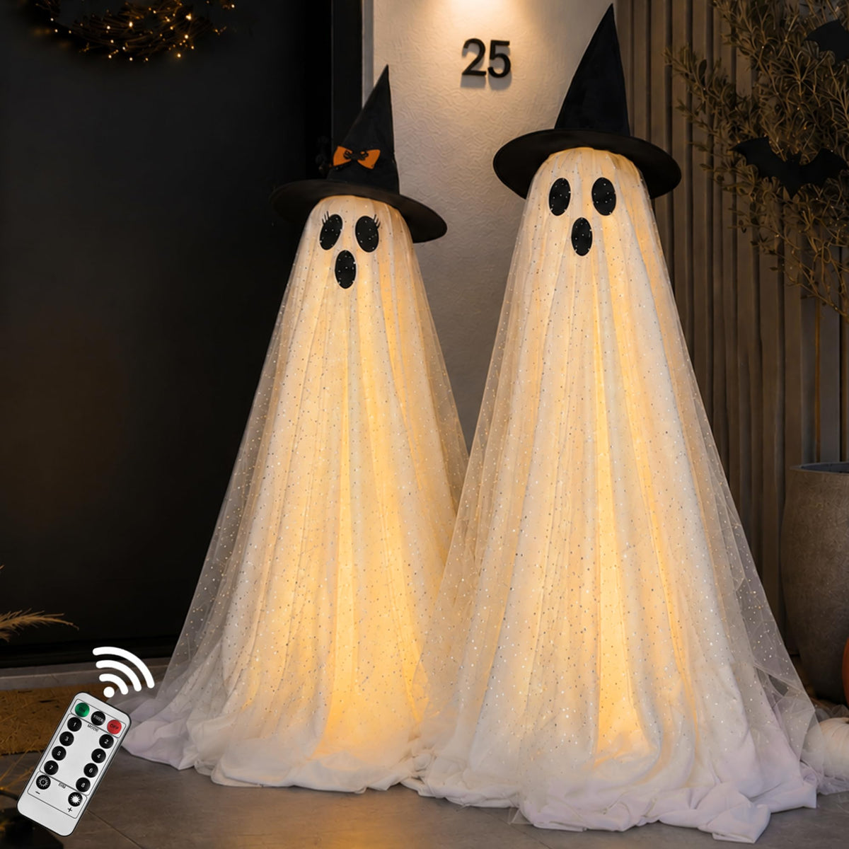 AYGXU Halloween Decorations Outdoor Indoor-5.3ft Hanging Ghost Decor with a Maple Leaf 6.6ft Swing,Ghost Light,Halloween Decor for Tree,Yard,Porch,Garden