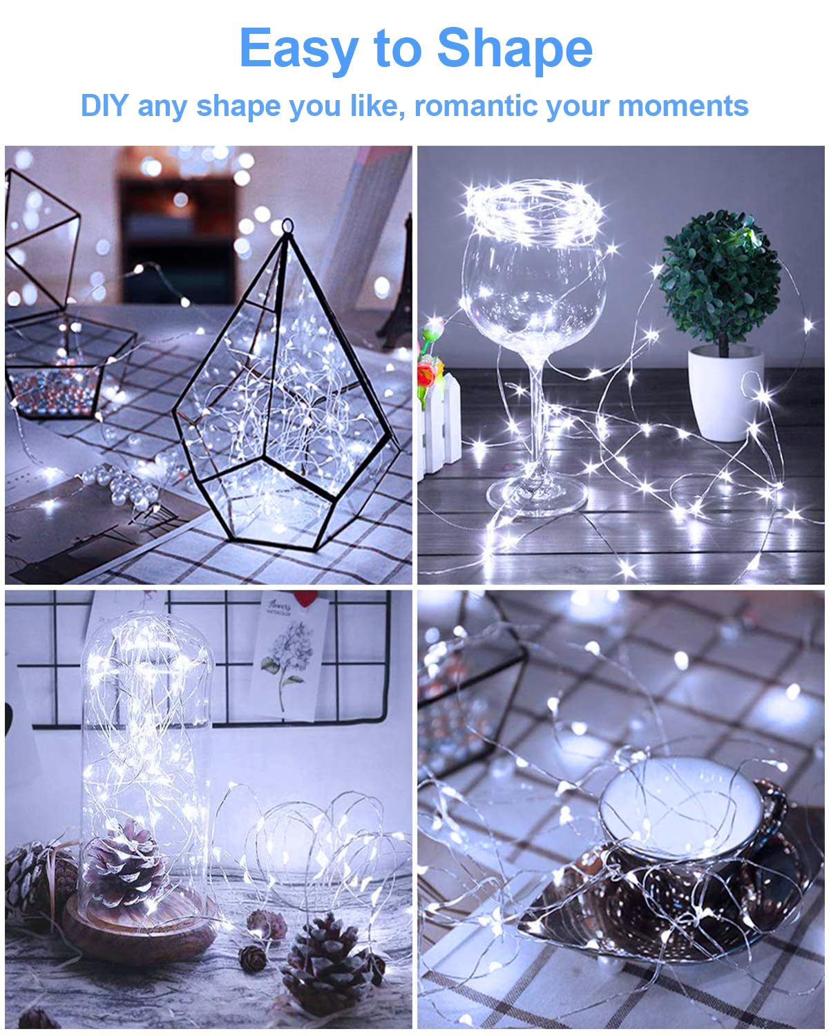 20 Pack Fairy Lights Battery Operated, 3.3ft 20 LED Mini String Lights Twinkle Lights Copper Wire Firefly Starry Lights for Mason Jars Wedding Party Christmas Centerpiece Table Decorations, Warm White