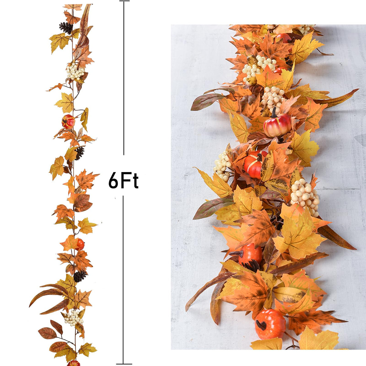 DearHouse 2 Pack Fall Garland Maple Leaf, 5.9Ft/Piece Hanging Vine Garland Artificial Autumn Foliage Garland Thanksgiving Decor for Home Wedding Fireplace Party Christmas (Green)