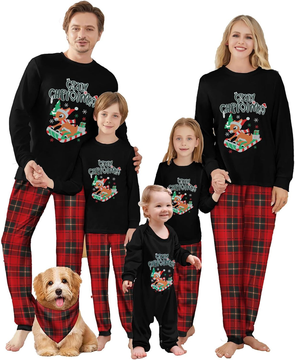 OAKFashion Christmas Family Pajamas Holiday Christma Pajama Family Matching Pjs Set Sleepwear Xmas Jammies
