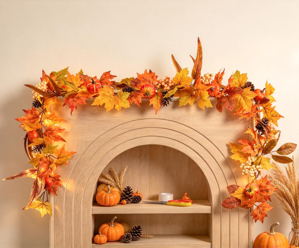 DearHouse 2 Pack Fall Garland Maple Leaf, 5.9Ft/Piece Hanging Vine Garland Artificial Autumn Foliage Garland Thanksgiving Decor for Home Wedding Fireplace Party Christmas (Green)